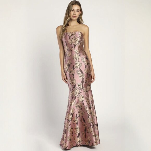 Lulus Gowning Around Mauve Floral Jacquard Strapless Maxi Dress NWT - Picture 3 of 11